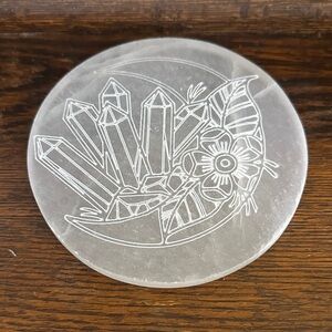Etched Selenite Crystal Moon Charging Plate